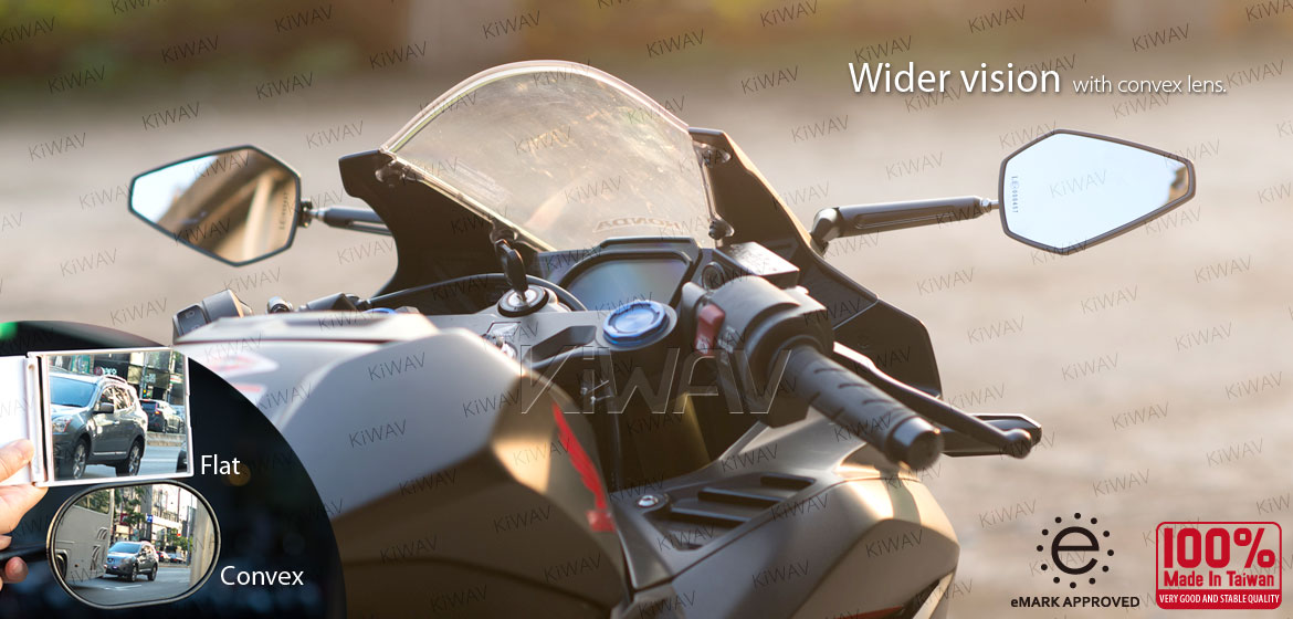 KiWAV Achilles motorcycle blue mirrors CNC aluminum sportsbike with chrome adapter