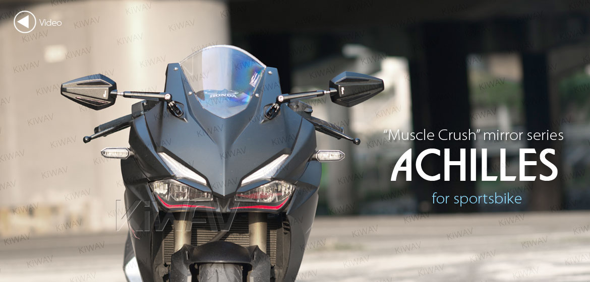 KiWAV Achilles motorcycle black mirrors CNC aluminum sportsbike with matte black adapter