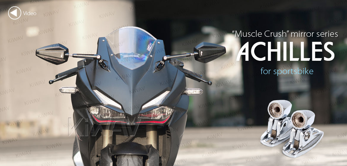 KiWAV Achilles motorcycle black mirrors CNC aluminum sportsbike with chrome adapter