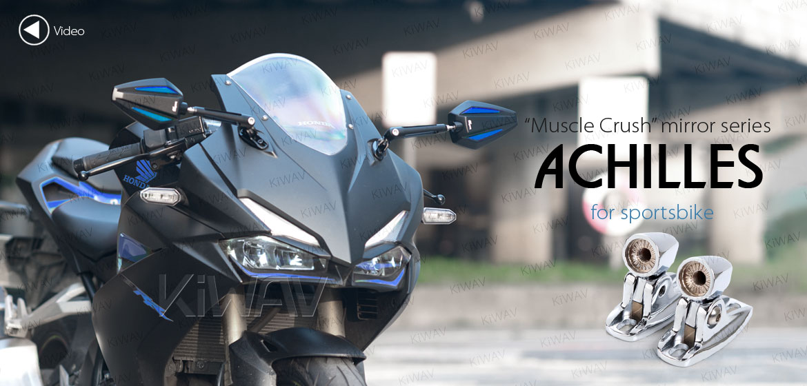 KiWAV Achilles motorcycle blue mirrors CNC aluminum sportsbike with chrome adapter
