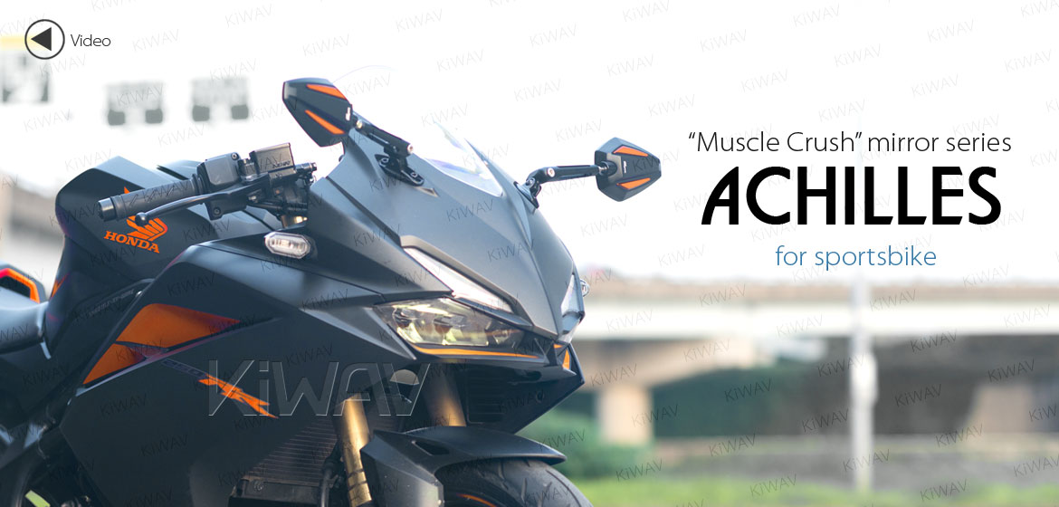 KiWAV Achilles motorcycle orange mirrors CNC aluminum sportsbike with matte black adapter