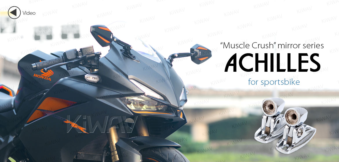 KiWAV Achilles motorcycle orange mirrors CNC aluminum sportsbike with chrome adapter