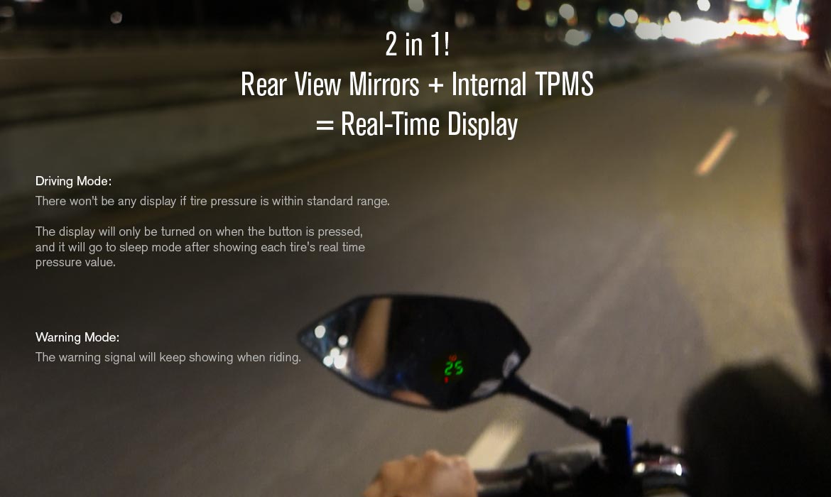 KiWAV motorcycle mirrors with TPMS Buck black sportsbike