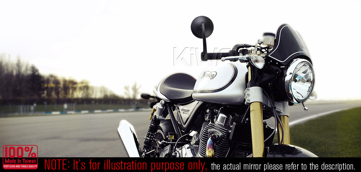 KiWAV motorcycle round bar end mirrors Eclipse black for M6 threaded inside the bar