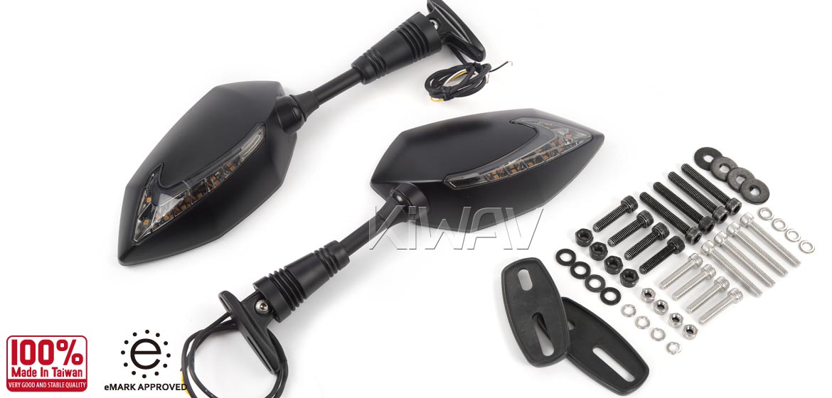 KiWAV motorcycle Two-tone LED with sequential effect fairing mount mirrors Lucifer black for Ducati Panigale sportsbike