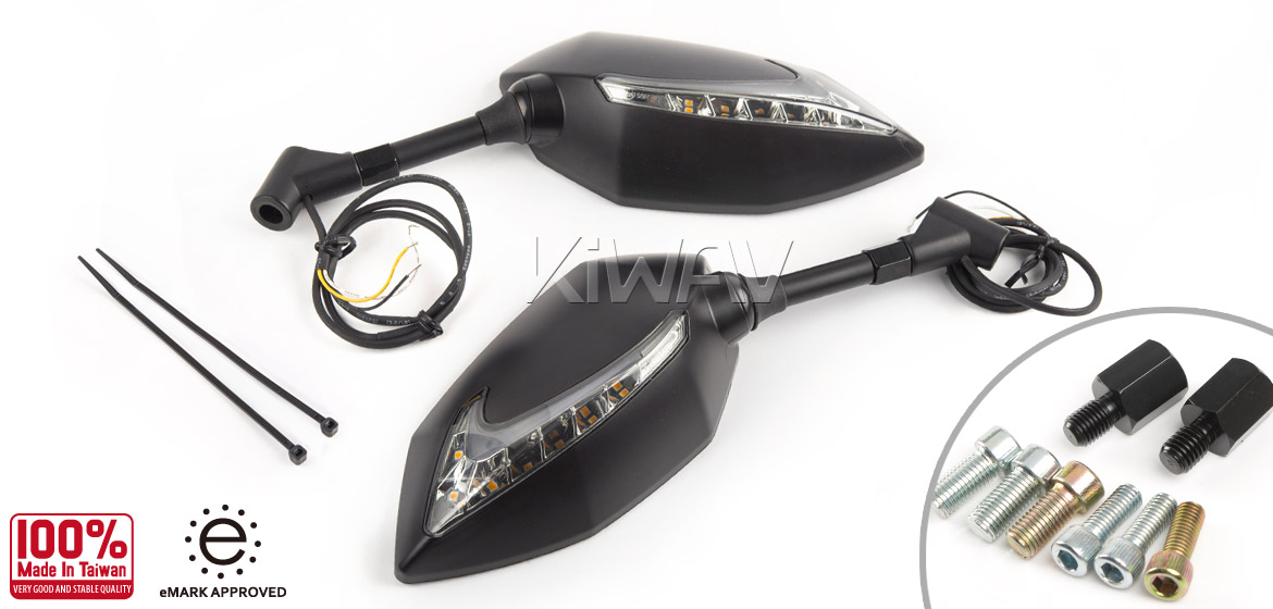 KiWAV motorcycle Two-tone LED with sequential effect mirrors Lucifer black for BMW Magazi