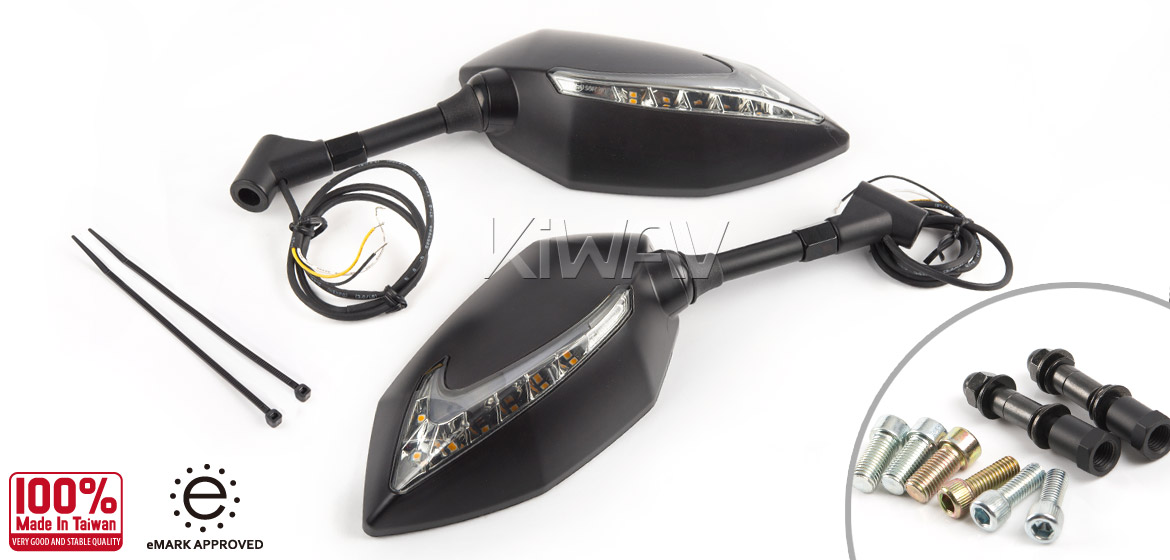 KiWAV motorcycle Two-tone LED with sequential effect mirrors Lucifer black for Harley Davidson Magazi