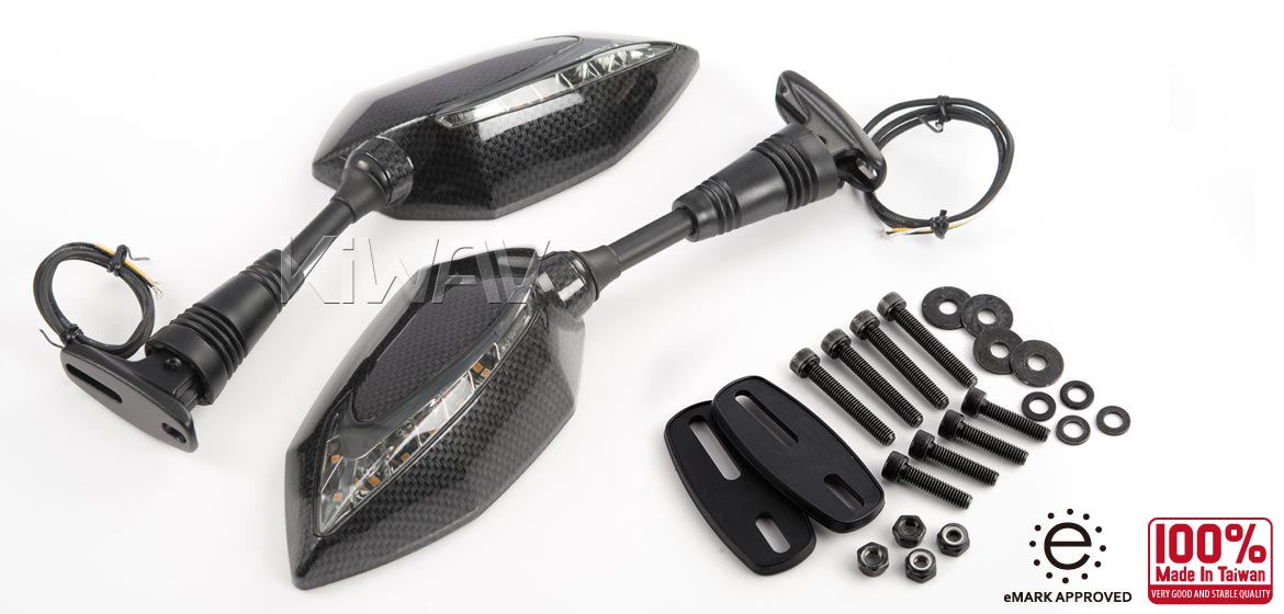 KiWAV motorcycle Two-tone LED with sequential effect fairing mount mirrors Lucifer black for sportsbike