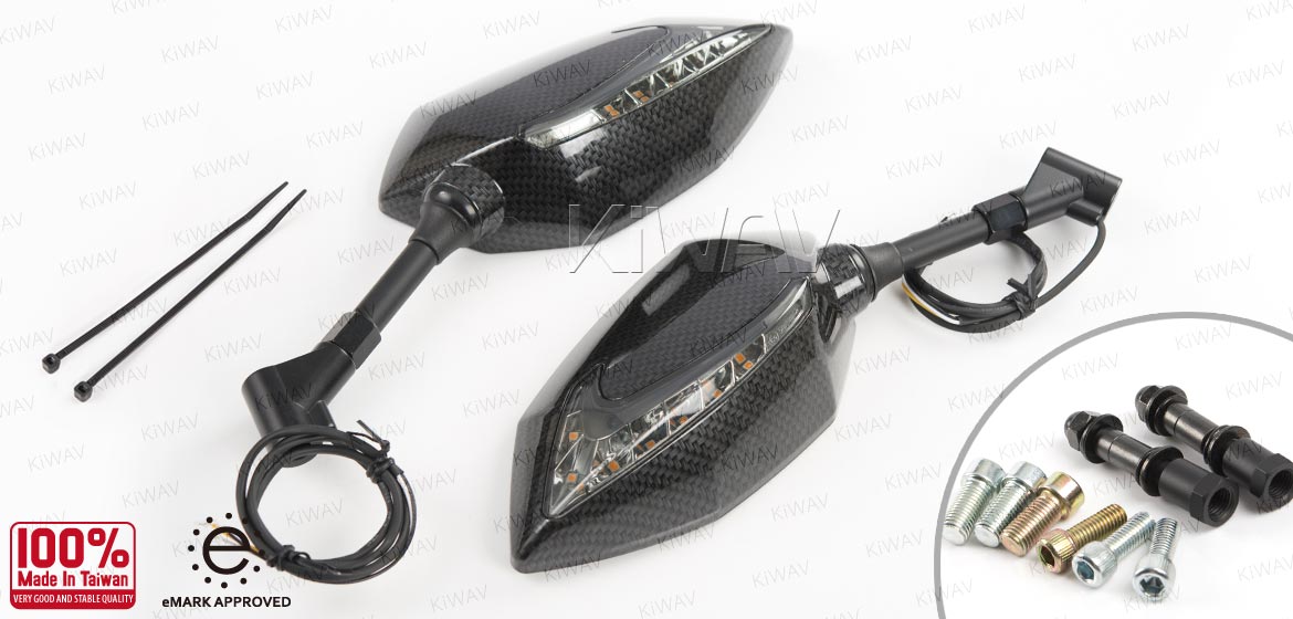 KiWAV motorcycle Two-tone LED with sequential effect mirrors Lucifer carbon for Harley Davidson Magazi