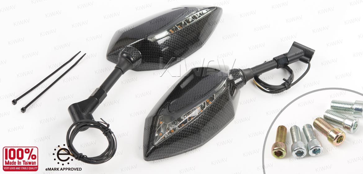 KiWAV motorcycle Two-tone LED with sequential effect mirrors Lucifer carbon for metric 8/10mm thread Magazi
