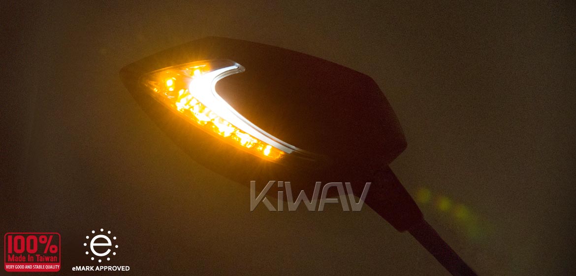 KiWAV motorcycle Two-tone LED with sequential effect mirrors Lucifer black for BMW 10mm 1.5 pitch Magazi