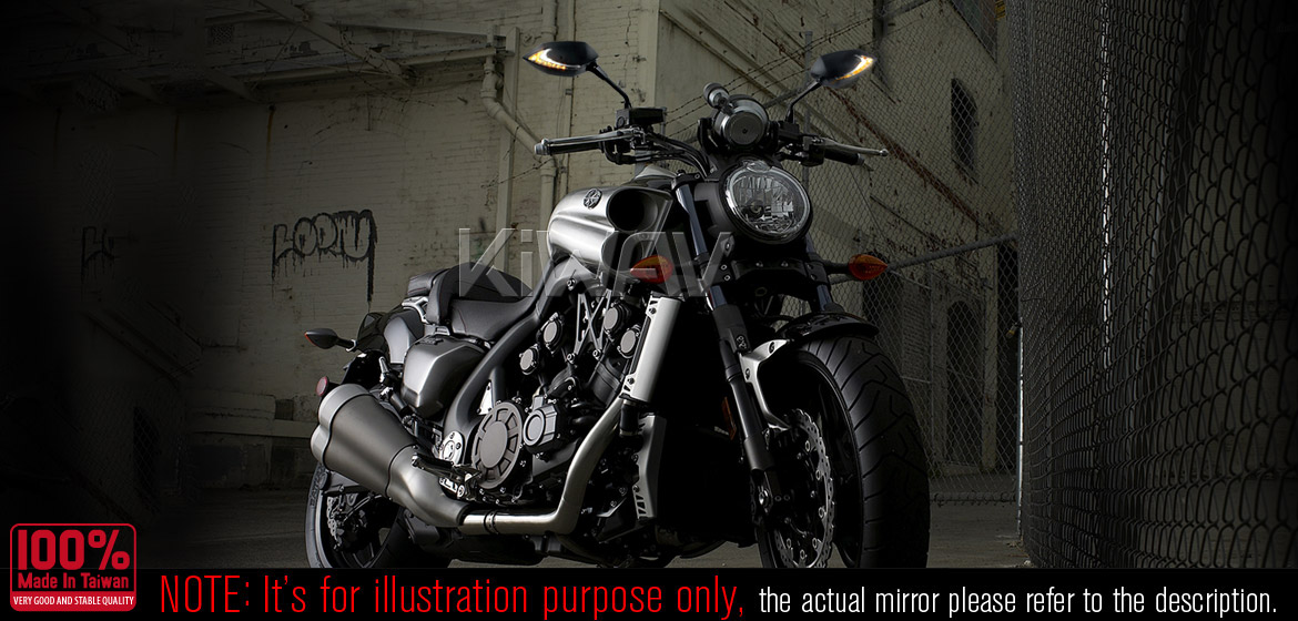 KiWAV motorcycle Two-tone LED with sequential effect mirrors Lucifer black for metric 10mm YAMAHA Magazi