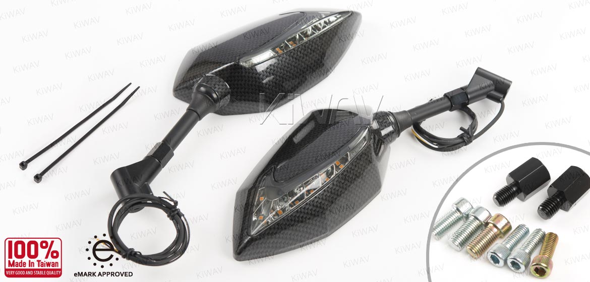 KiWAV motorcycle Two-tone LED mirrors Lucifer carbon for BMW 10mm 1.5 pitch Magazi