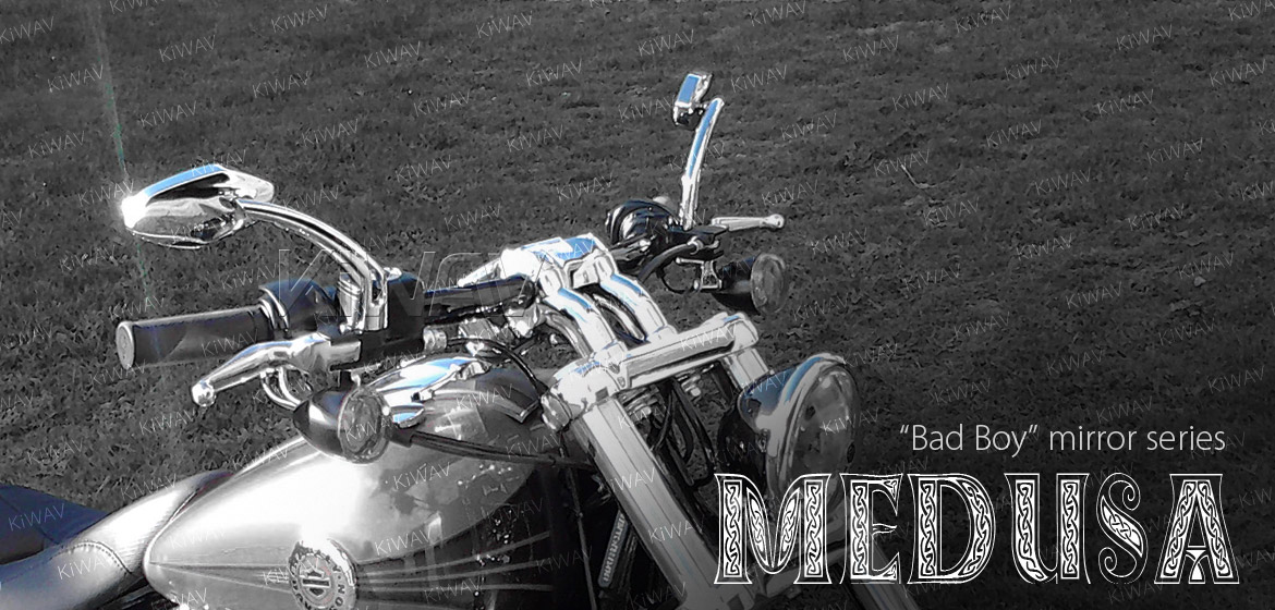 KiWAV Medusa chrome motorcycle mirrors universal fit