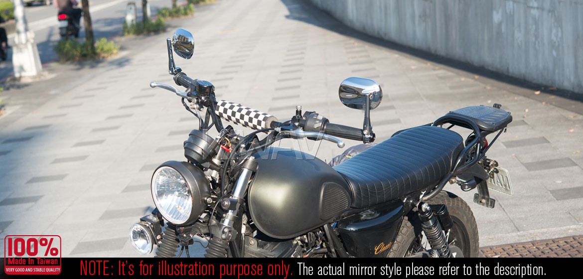 KiWAV motorcycle round bar end mirrors Stark chrome compatible for Triumph air-cooled models