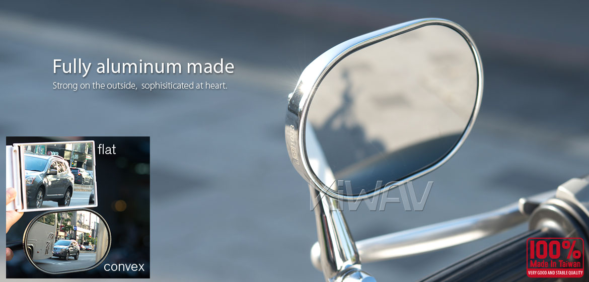 KiWAV motorcycle round bar end mirrors Stark chrome for M6 threaded handlebars