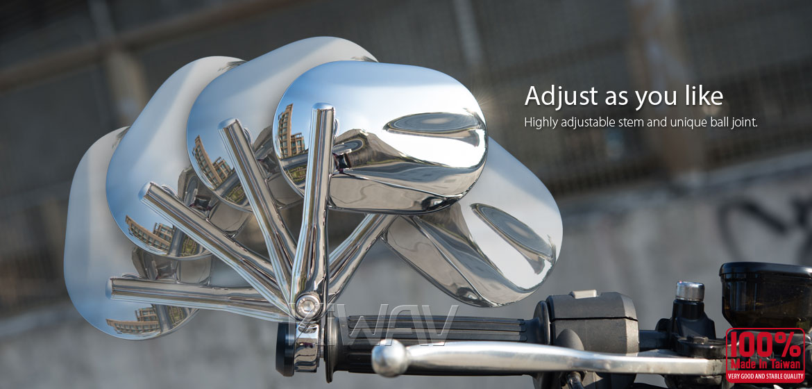 KiWAV motorcycle round bar end mirrors Stark chrome compatible for specific Indian models