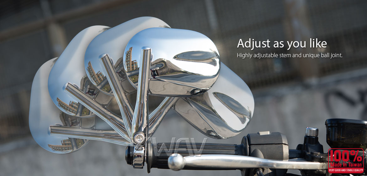KiWAV motorcycle round bar end mirrors Stark chrome compatible for Triumph water-cooled models