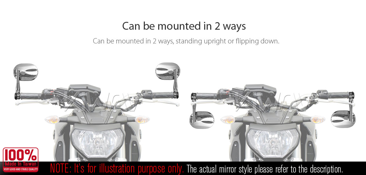 KiWAV motorcycle round bar end mirrors Stark chrome for 7/8 inch hollow end handlebars