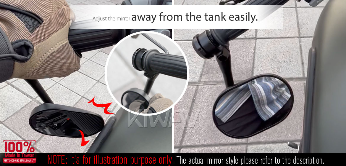 KiWAV motorcycle round bar end mirrors Stark chrome compatible for Yamaha M16 threaded handlebars