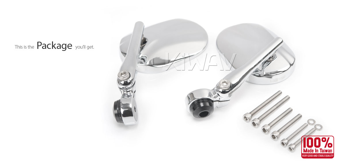 KiWAV motorcycle round bar end mirrors Stark chrome compatible for Triumph air-cooled models