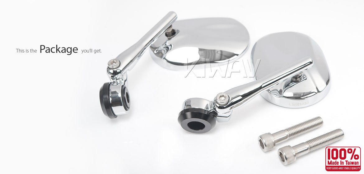 KiWAV motorcycle round bar end mirrors Stark chrome compatible for BMW