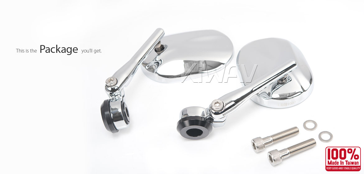 KiWAV motorcycle round bar end mirrors Stark chrome compatible for BMW M10 threaded handlebar
