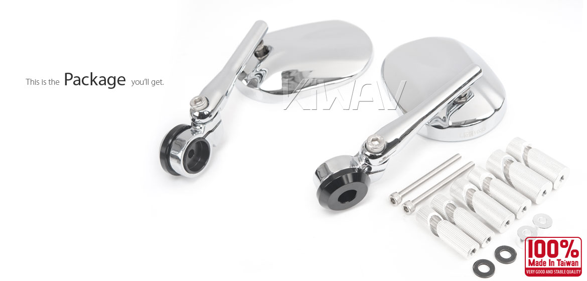 KiWAV motorcycle round bar end mirrors Stark chrome compatible for specific Indian models
