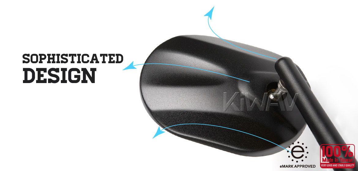 KiWAV motorcycle round bar end mirrors Stark black for 1inch hollow end handlebars