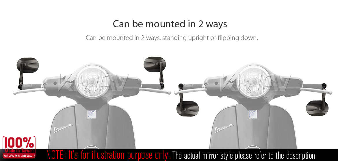 KiWAV motorcycle round bar end mirrors Stark black for M6 threaded