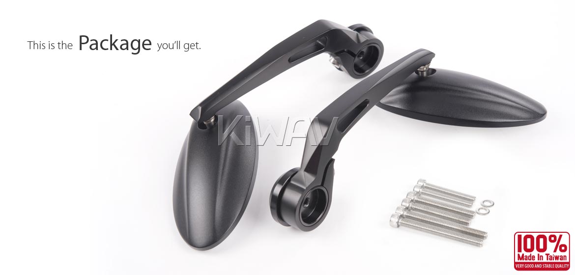 KiWAV motorcycle bar end mirrors Ultra black for Triumph air-cooled models with OEM handlebars