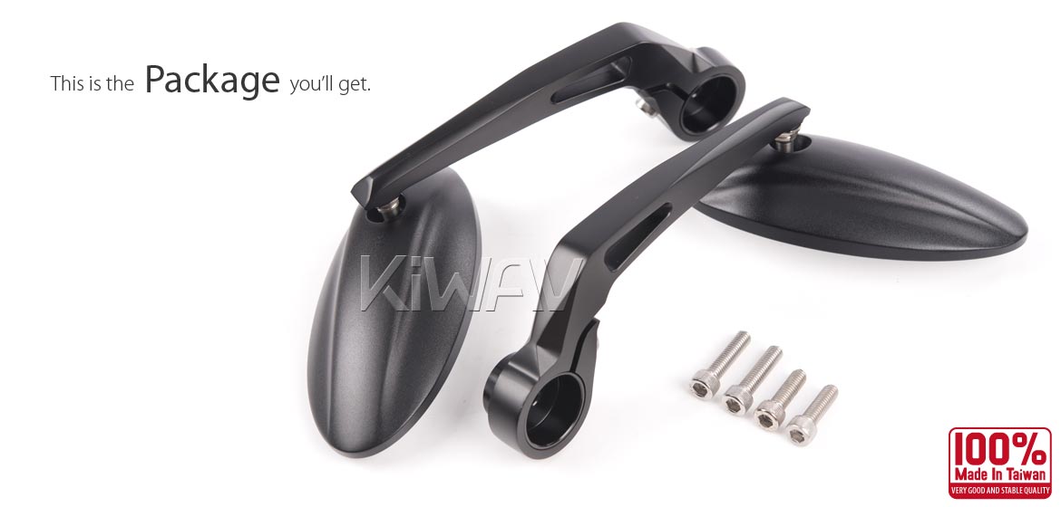 KiWAV Ultra black motorcycle bar end mirrors for Triumph water-cooled motorcycles