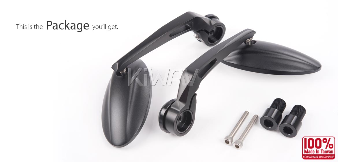 KiWAV motorcycle bar end mirrors with heavy weight Ultra black for most Yamaha with M16 threaded