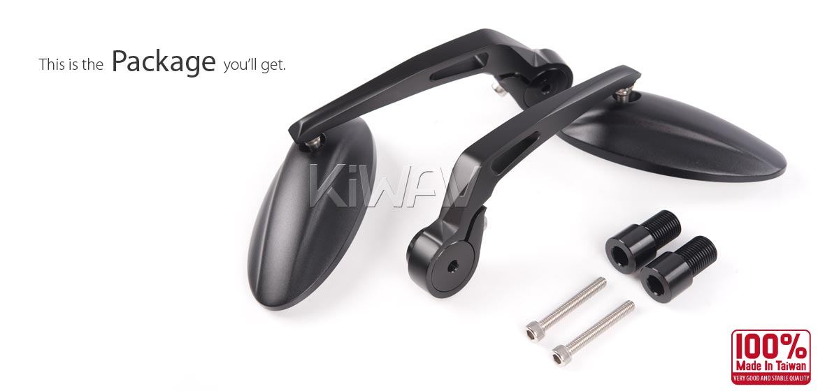 KiWAV motorcycle bar end mirrors Ultra black for most Yamaha with M16 threaded