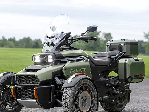 KiWAV Hawk motorcycle mirrors black mounted on a Can-Am Canyon 3-wheel vehicle
