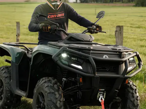 KiWAV CleaverII motorcycle mirrors mounted on a Can-Am Outlander Pro ATV vehicle