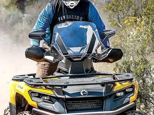 KiWAV Emperor motorcycle mirrors mounted on a Can-Am Outlander ATV vehicle