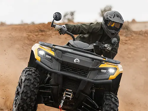 KiWAV Retro bar end mirrors mounted on a Can-Am Outlander XT700 ATV vehicle