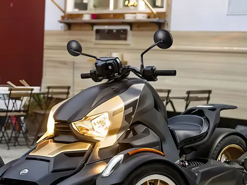 KiWAV Eclipse motorcycle mirrors mounted on a Can-Am Ryker 3-wheel vehicle