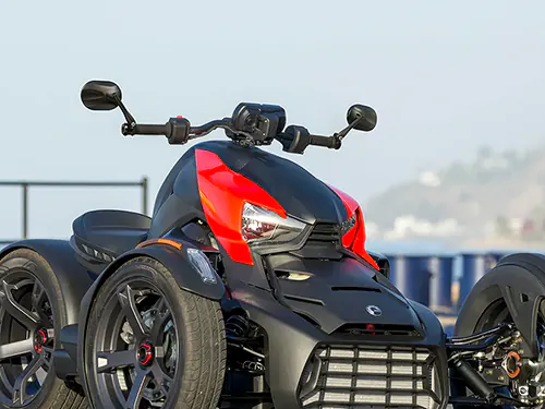 KiWAV Stark bar end mirrors mounted on a Can-Am Ryker 3-wheel vehicle