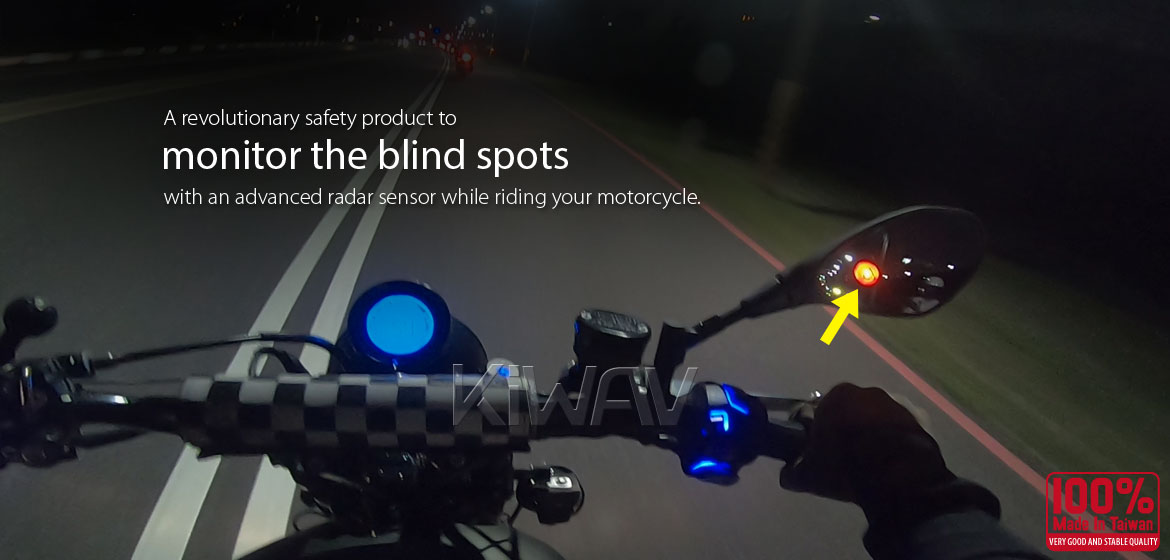 A revolutionary safety product to monitor the blind spots with a advanced radar sensor while riding your motorcycle