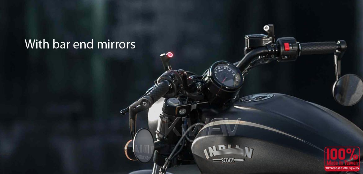 KiWAV motorcycle BSD system with LED indicators for M8/M10 mirror bolts