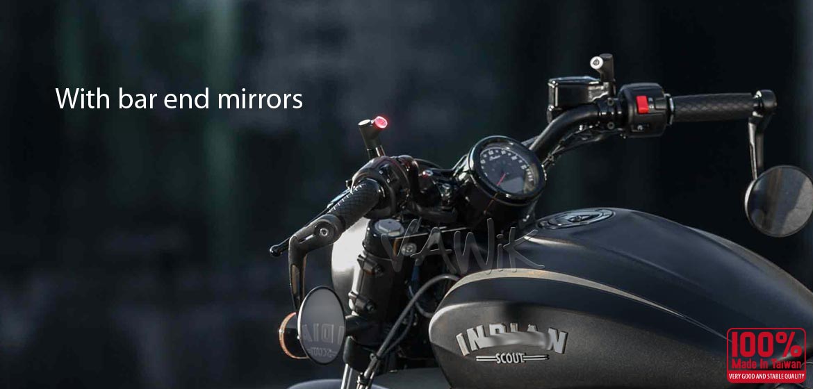 VAWiK motorcycle BSD system with LED indicators for M8/M10 mirror bolts