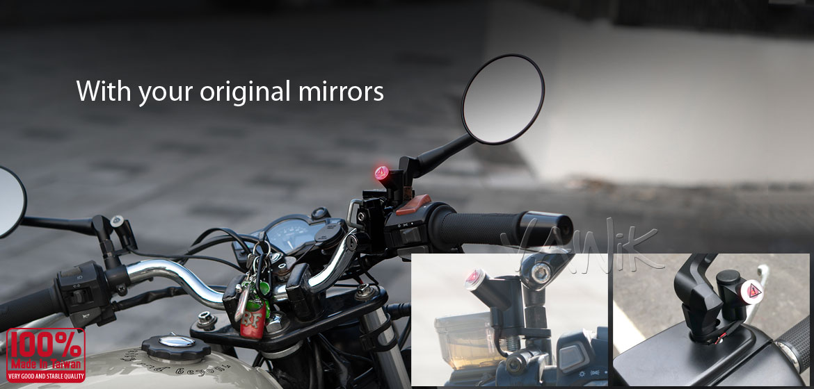 VAWiK motorcycle BSD system with LED indicators for M8/M10 mirror bolts