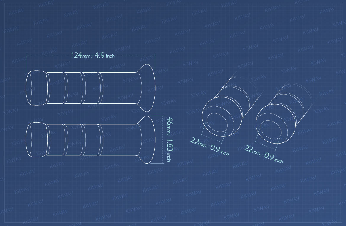 Measurement of KiWAV transparent polymer grips Sicily with close ends both 22mm for 7/8 inch handlebar