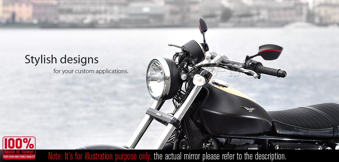 KiWAV motorcycle BSD system built in rear view mirrors Redline black for M8/M10 mirror bolts
