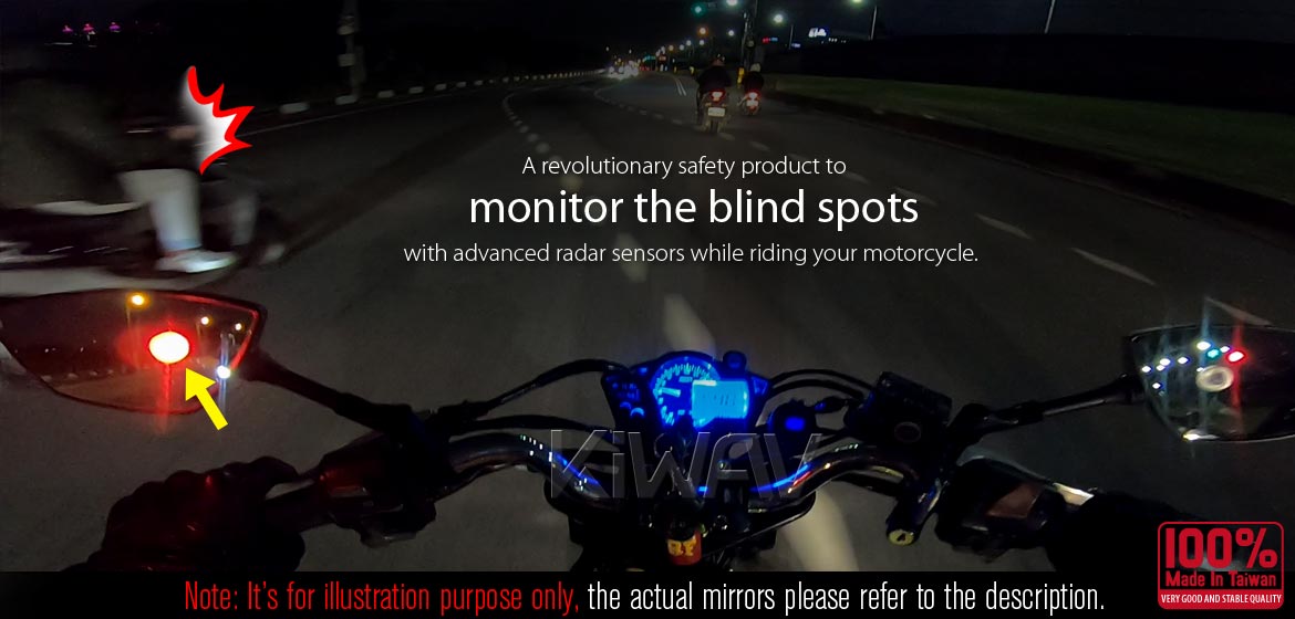 KiWAV motorcycle BSD system built in rear view mirrors Buck black for most BMW