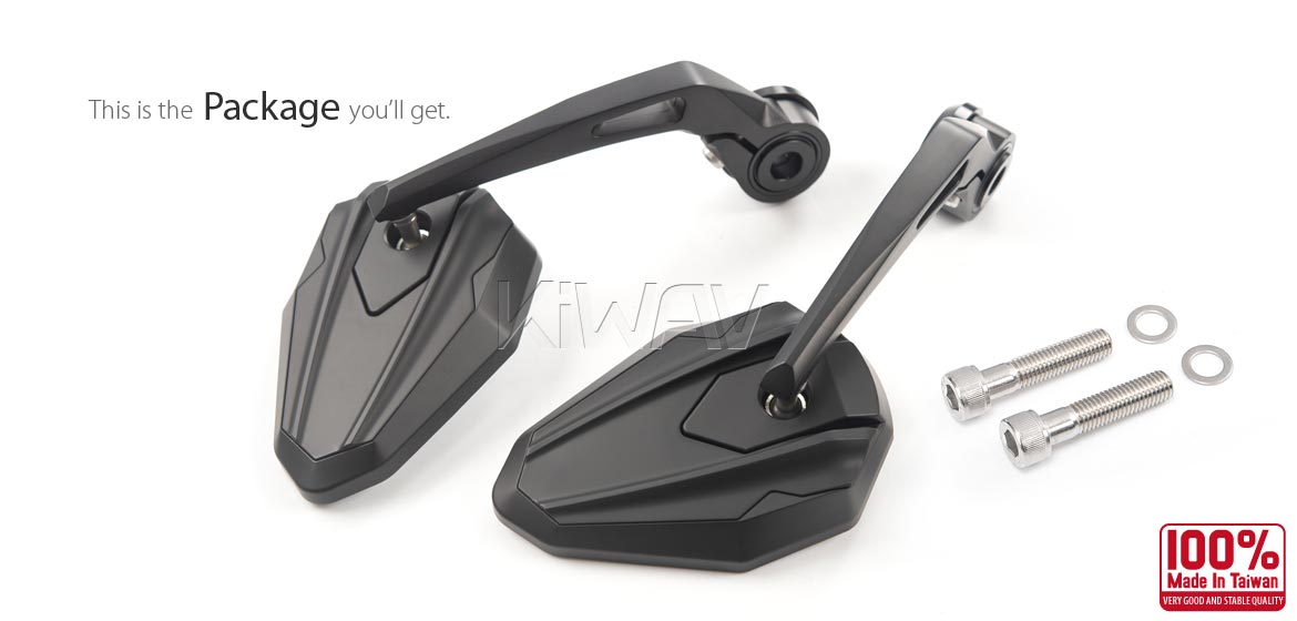 KiWAV motorcycle bar end mirrors 4Rizz black compatible for BMW M10 threaded handlebar