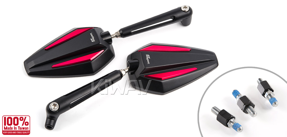 KiWAV Achilles red motorcycle mirrors fit scooter Magazi