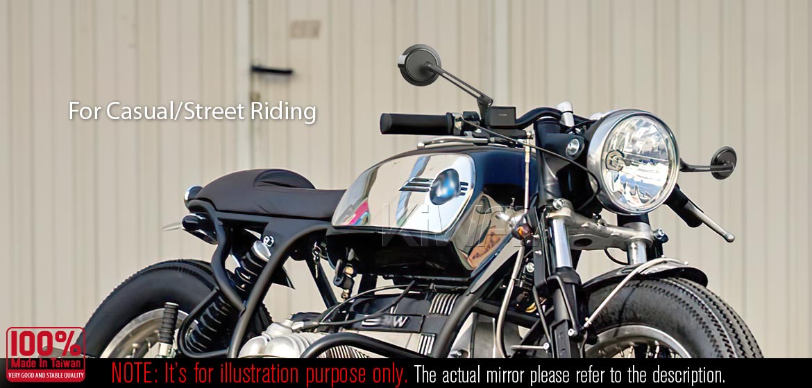 Thinnest motorcycle mirrors KiWAV Aura black universal fit for 8mm mirror thread